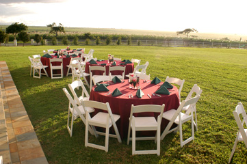 Reception setup at Sunnyside Farms in Makawao, Maui